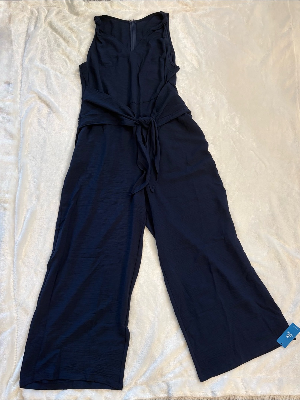 Cupshe Navy Sleeveless Tie-Waist Wide-Leg Jumpsuit